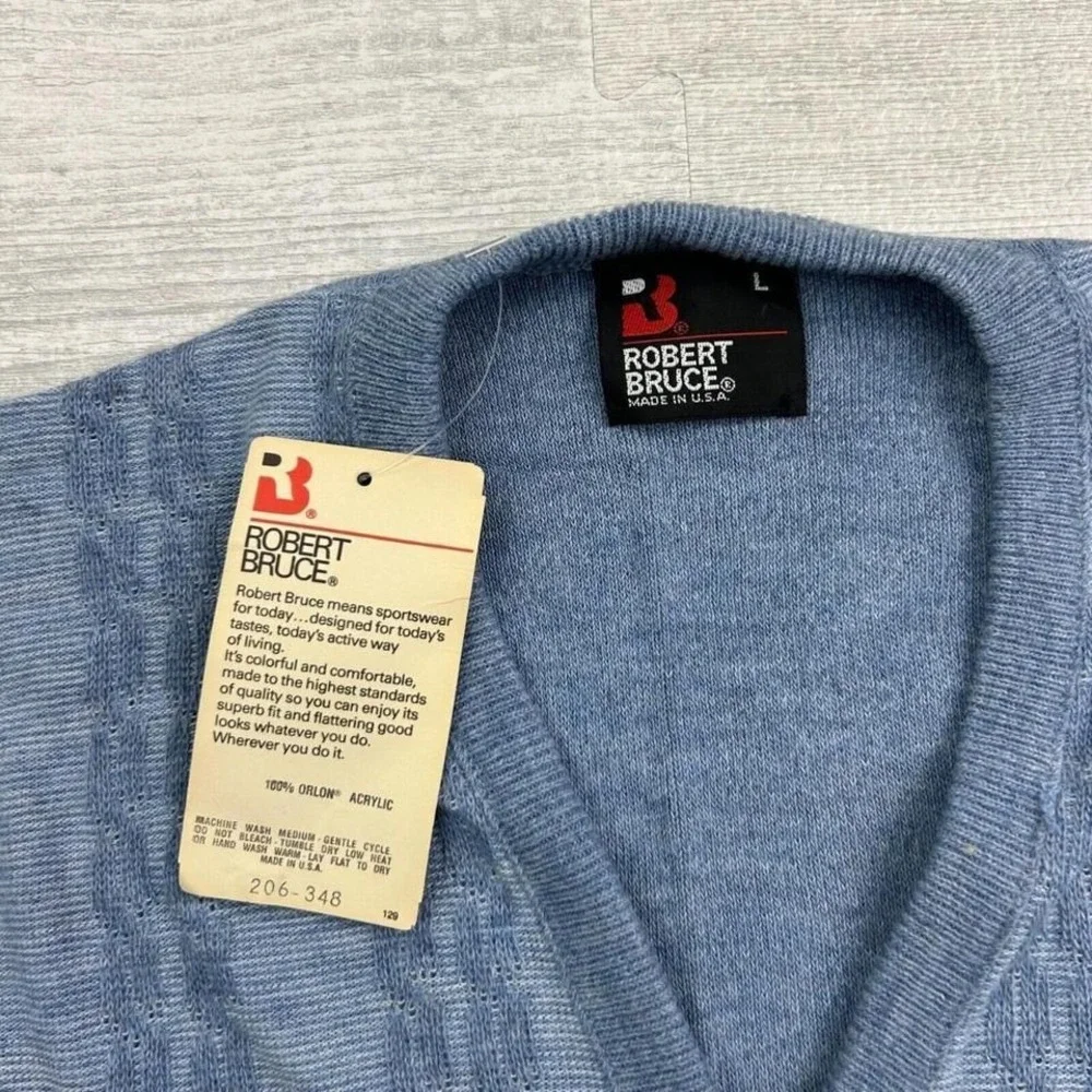 NWT Vintage 80s Robert Bruce Sweater Vest Mens‎ Large Blue Grandpa USA Made